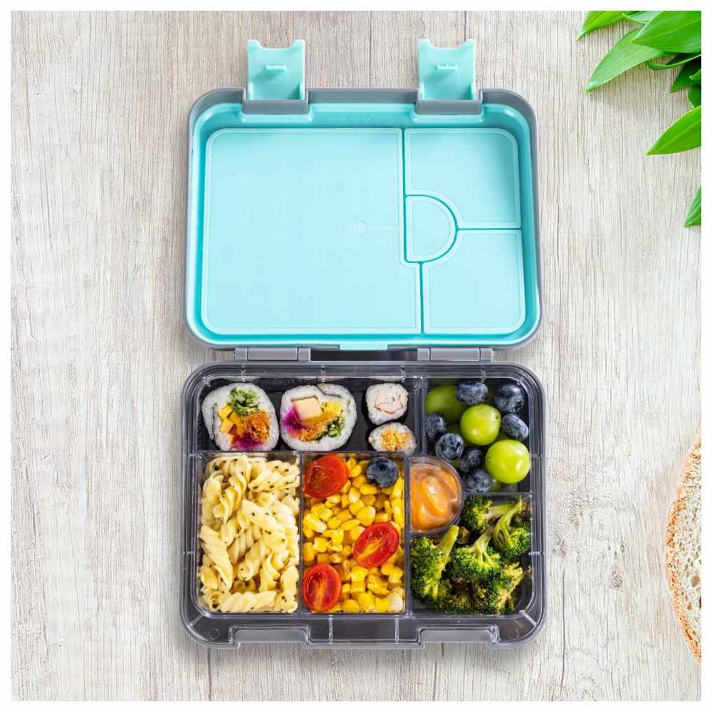 Eazy Kids – 6 & 4 Convertible Bento Lunch Box Set – T-Rex Grey