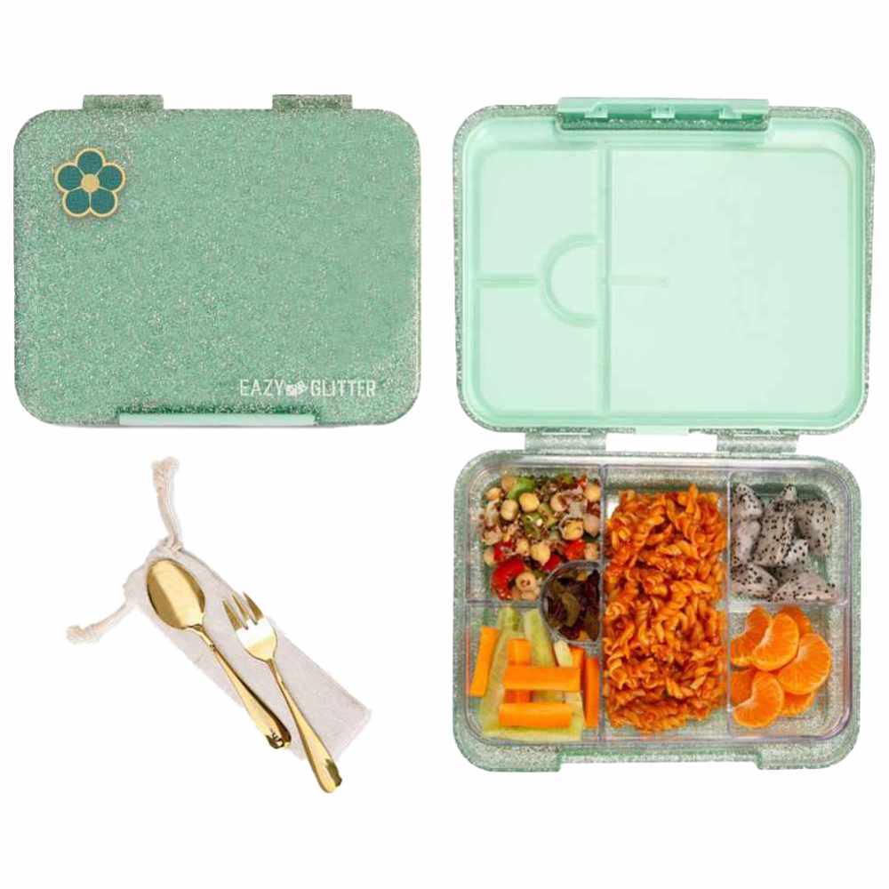 Eazy Kids – 6 & 4 Convertible Bento Lunch Box – Glitter Green b-1442070