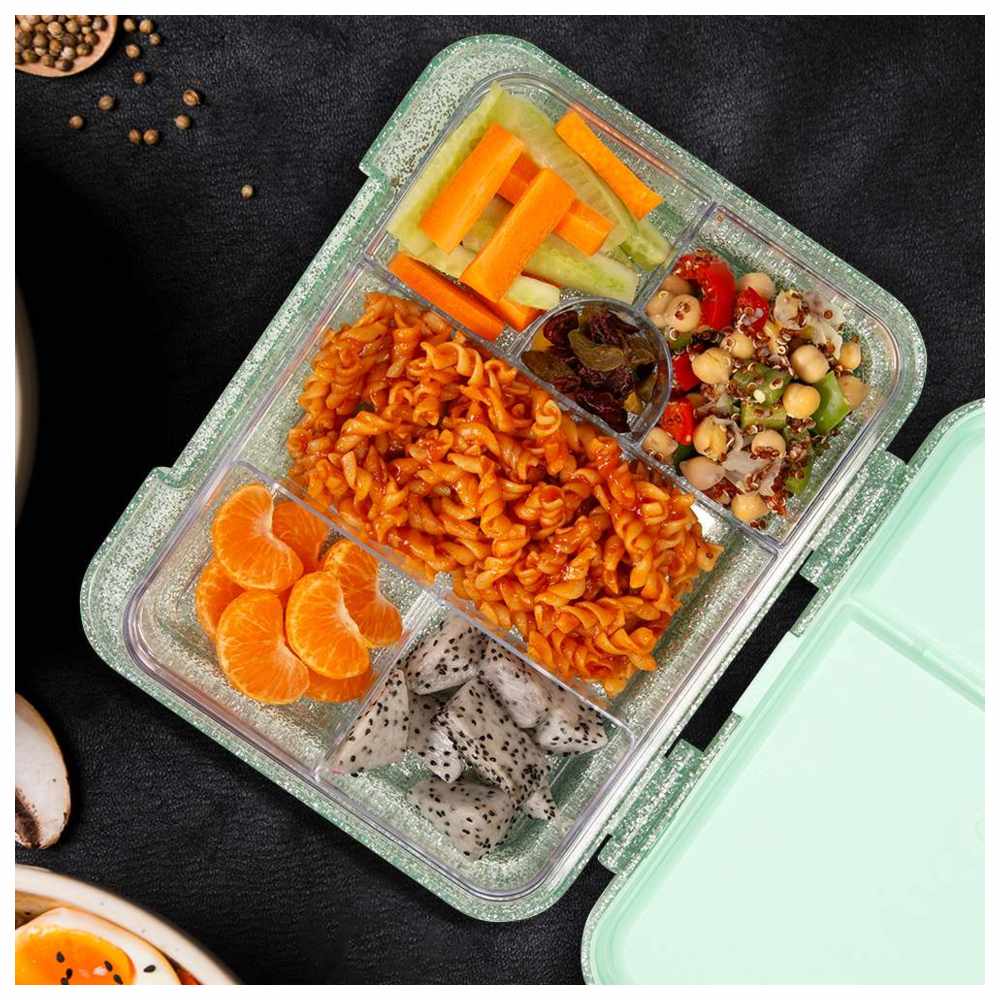 Eazy Kids – 6 & 4 Convertible Bento Lunch Box – Glitter Green b-1442070