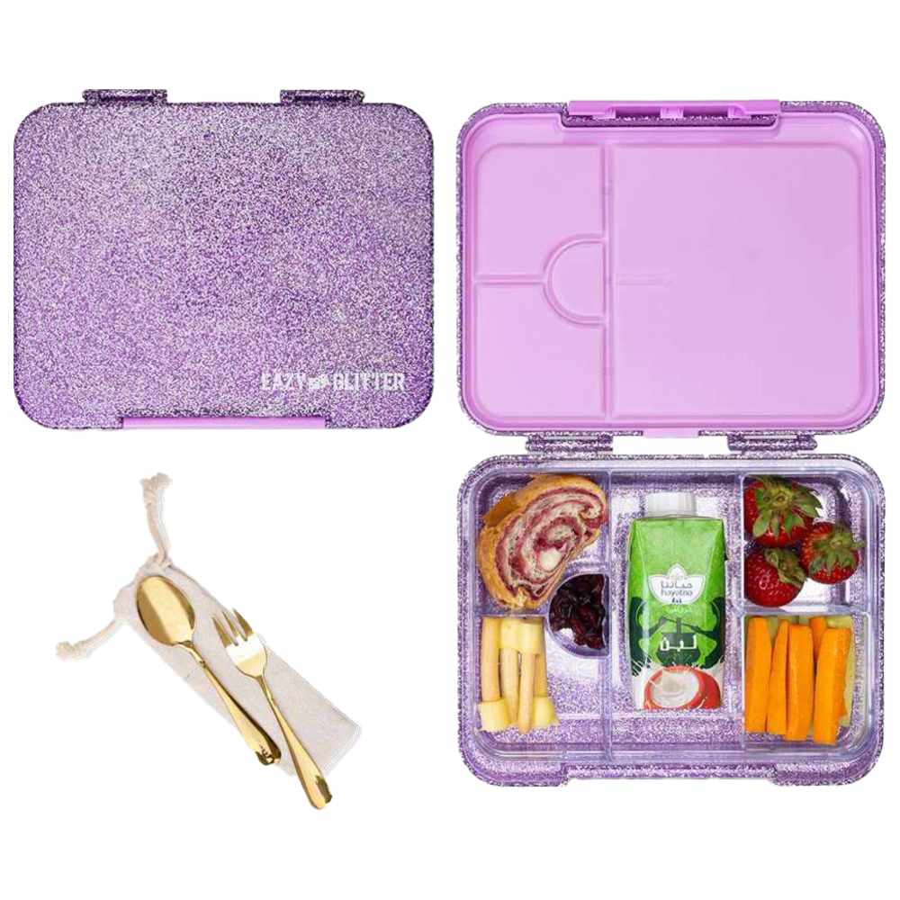 Eazy Kids 6 & 4 Convertible Bento Lunch Box – Glitter Purple