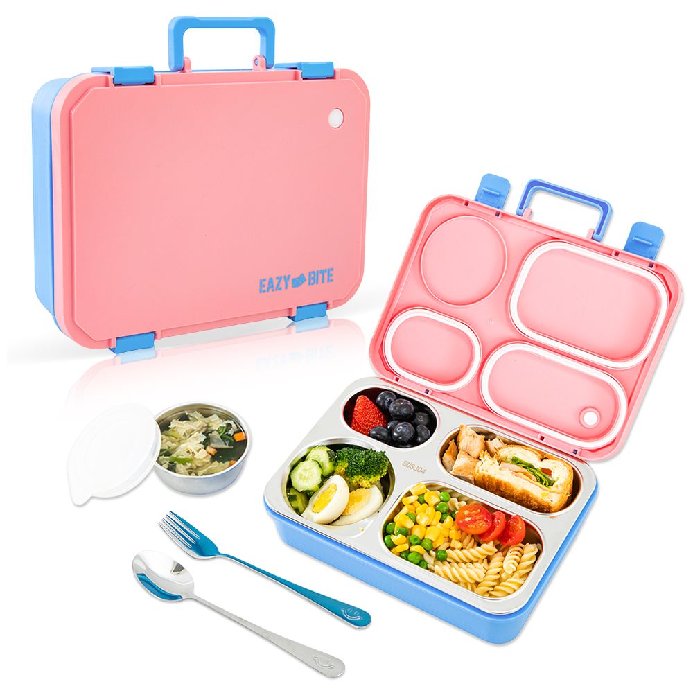 Eazy Kids Personalized Stainless Steel Lunch Box for Kids – 800ml with 150ml Food Jar - Blue