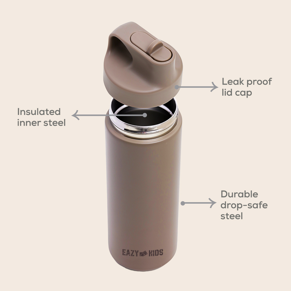 Eazy Kids – Double Wall Insulated Sports Water Bottle – Khaki, 550ml