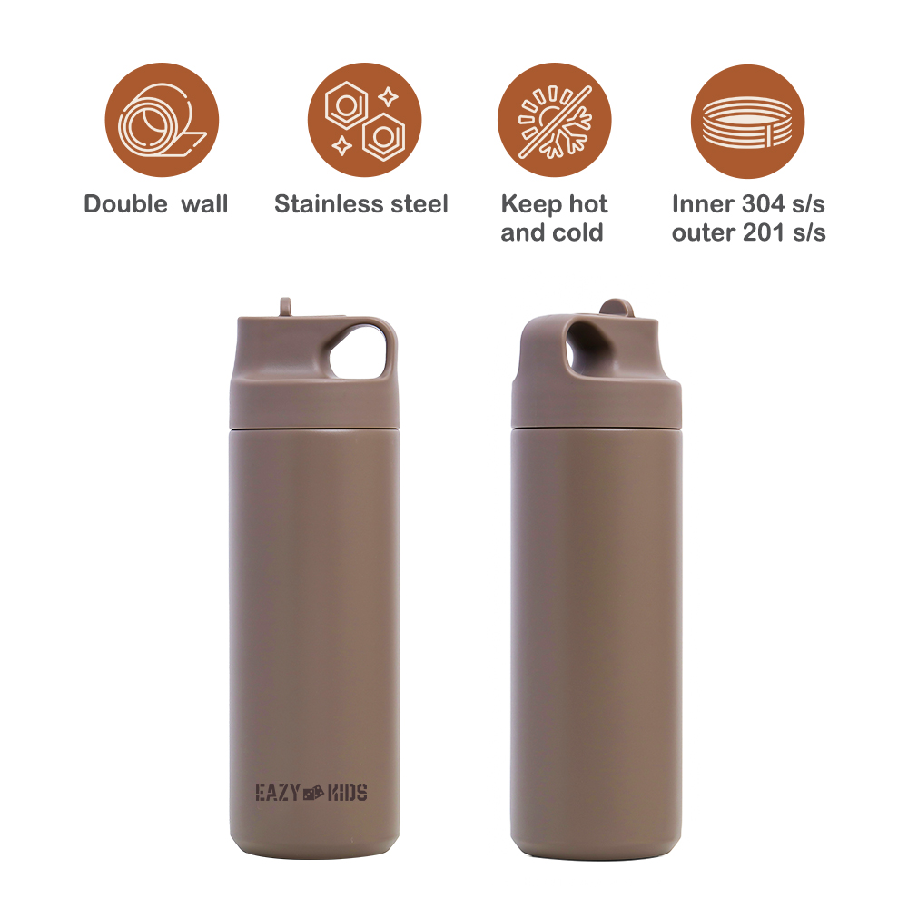Eazy Kids – Double Wall Insulated Sports Water Bottle – Khaki, 550ml
