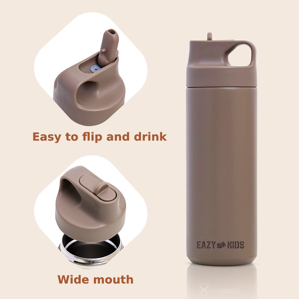 Eazy Kids – Double Wall Insulated Sports Water Bottle – Khaki, 550ml