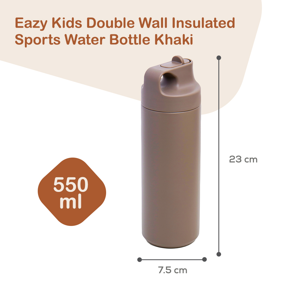 Eazy Kids – Double Wall Insulated Sports Water Bottle – Khaki, 550ml