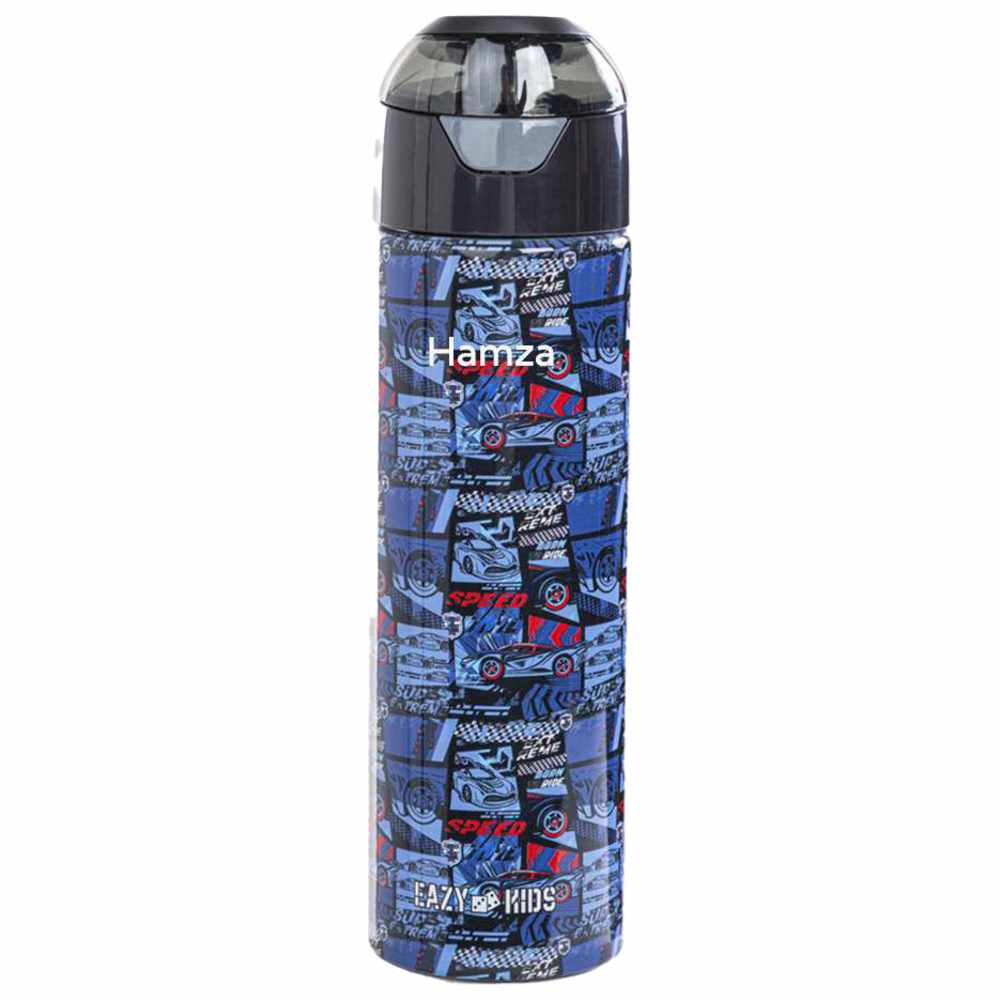 Eazy Kids - Insulated Stainless Steel Water Bottle w/ Spray -Car Racing,  640ml Blue