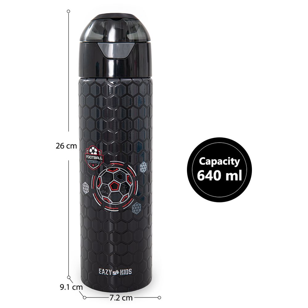 Eazy Kids Personalized – Insulated Stainless Steel Water Bottle w/Spray, Football 640ml – Black