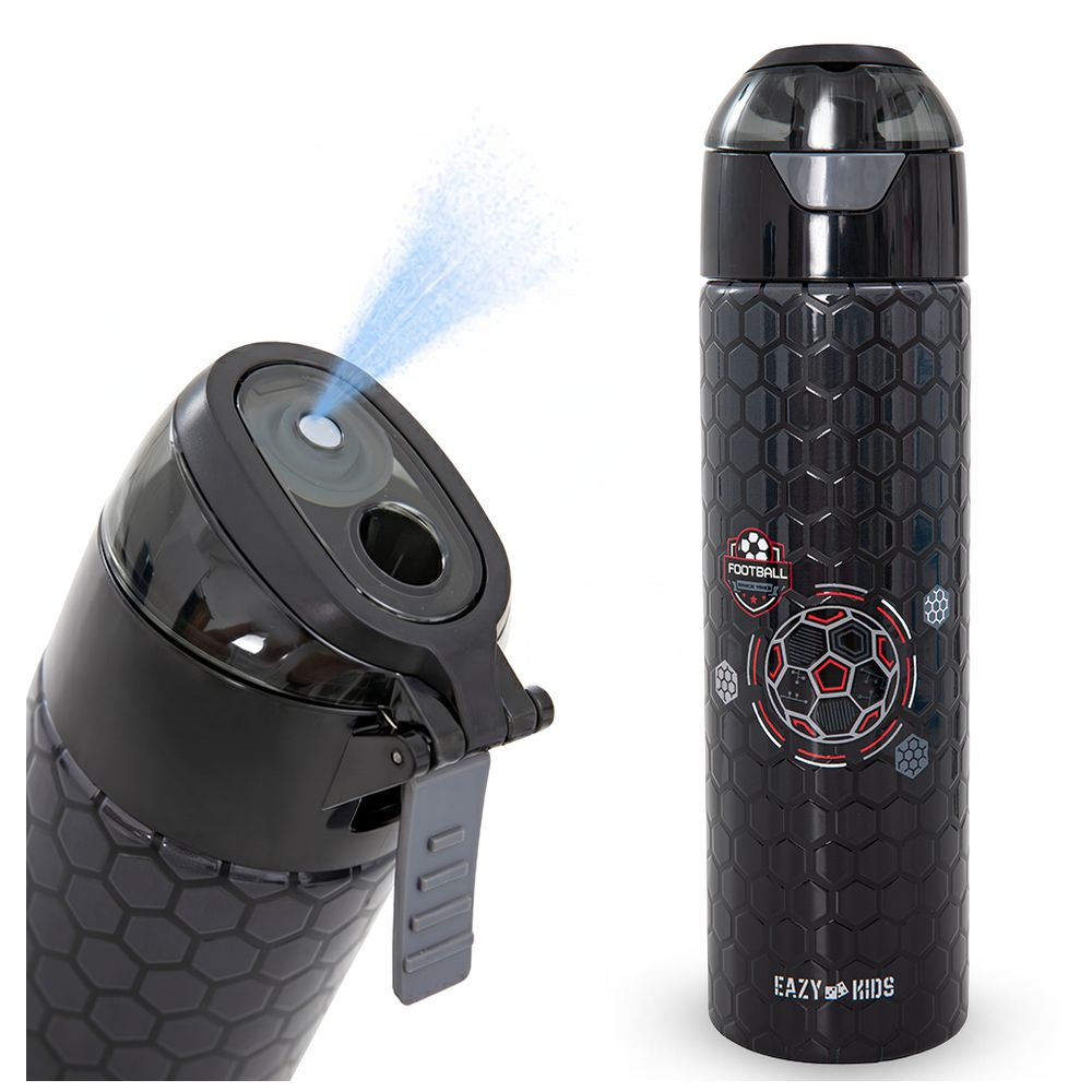 Eazy Kids Personalized - Insulated Stainless Steel Water Bottle w/Spray, Football 640ml - Black
