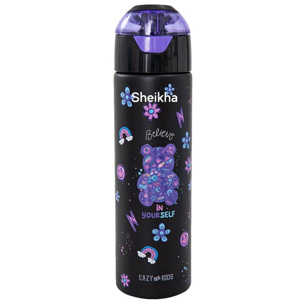 Eazy Kids Personalized - Insulated Stainless Steel Water Bottle w/Spray, Teddy 640ml - Black