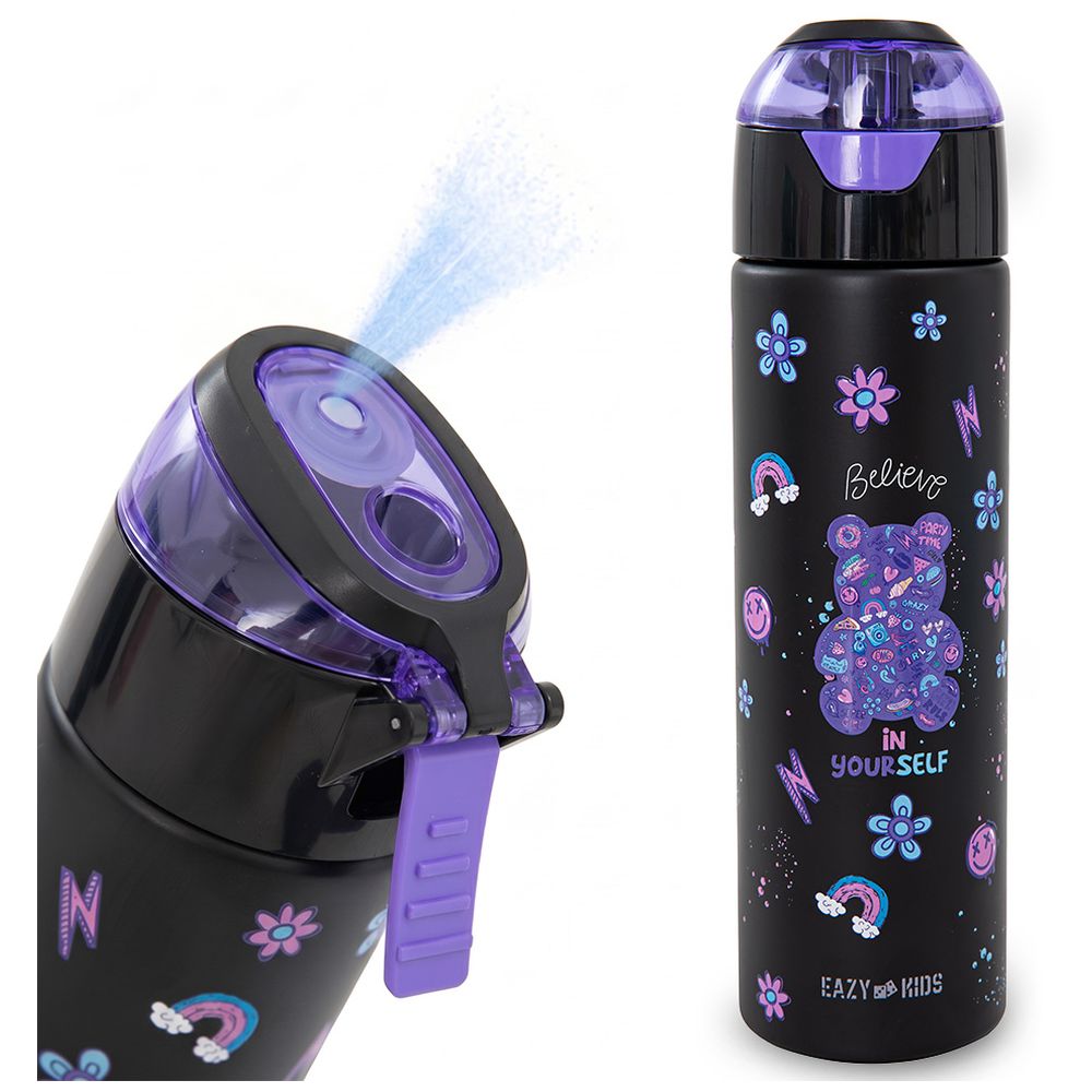 Eazy Kids Personalized - Insulated Stainless Steel Water Bottle w/Spray, Teddy 640ml - Black