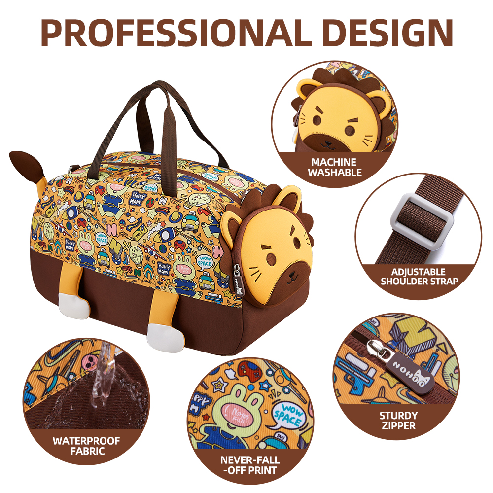 Nohoo – 3D Cute Lion Kids Duffle Bag/Activity Bag – Brown, 18 Inch