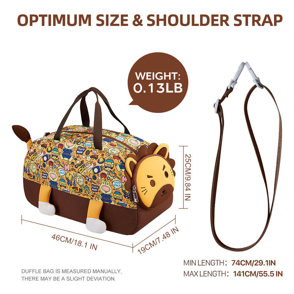 Nohoo – 3D Cute Lion Kids Duffle Bag/Activity Bag – Brown, 18 Inch