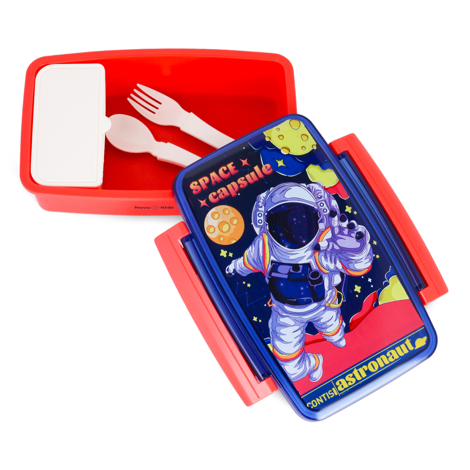 Nova Kids - Bento Lunch Box with Spoon & Fork - Astronaut Blue