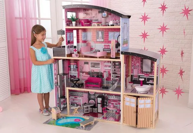 KidKraft - Sparkle Mansion Wooden Dollhouse – 3-Story Playhouse with Accessories for Kids