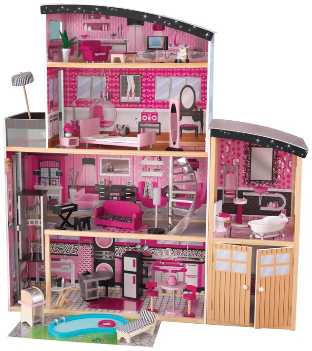 KidKraft - Sparkle Mansion Wooden Dollhouse – 3-Story Playhouse with Accessories for Kids