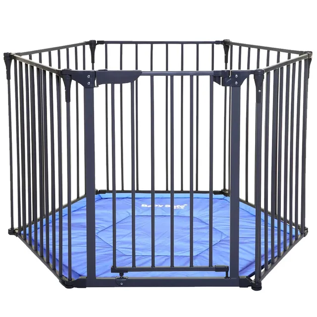 Baby Safe Convertible Playpen With Mat - Grey