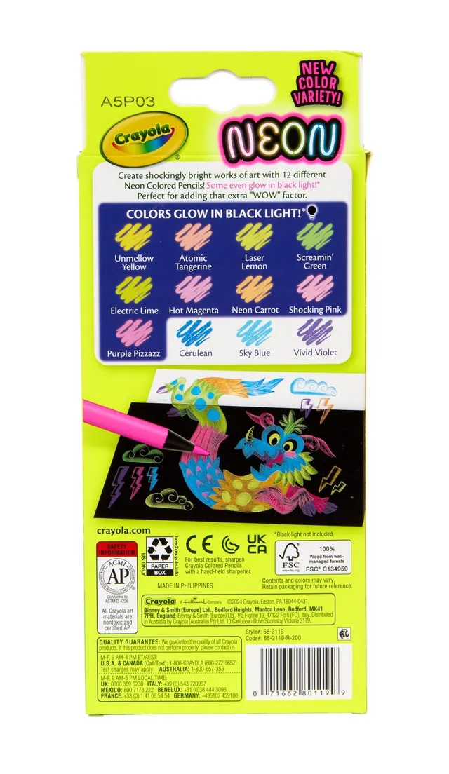 Crayola  – Neon Colored Pencils – 12 Vibrant Fluorescent Colors That Glow Under Black Light