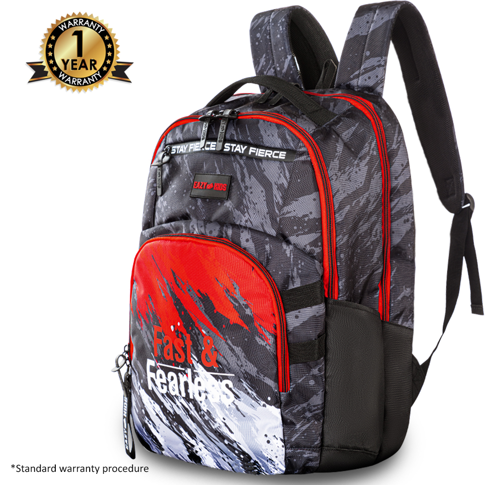 Eazy Kids - 20" School Bag w/ 4 Wheel Trolley, Laptop Compartment - Fast & Fearless Black