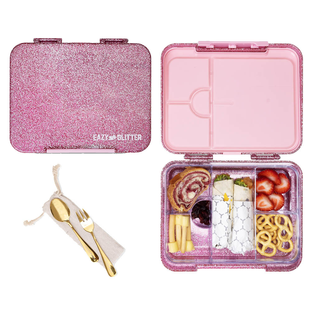 Eazy Kids 6 & 4 Convertible Bento Lunch Box - Glitter Pink