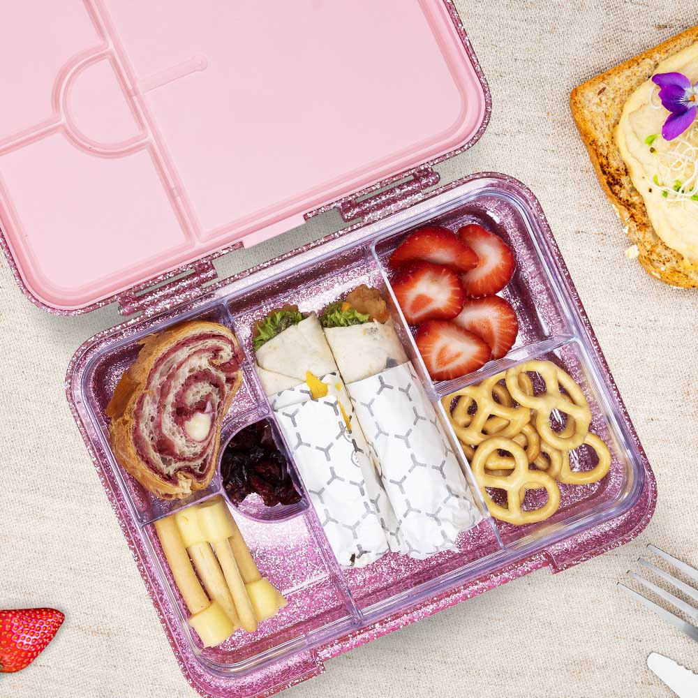 Eazy Kids 6 & 4 Convertible Bento Lunch Box – Glitter Pink