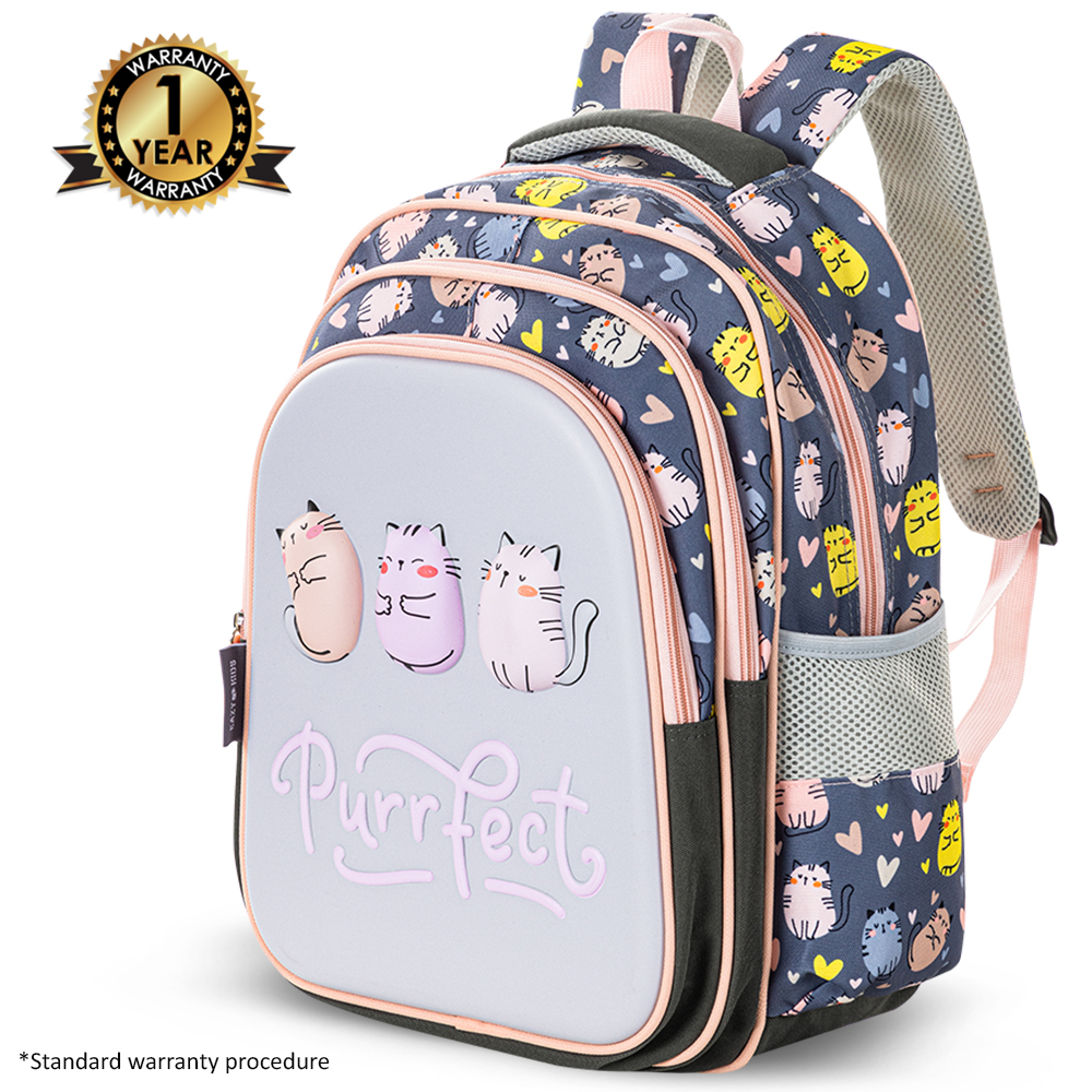 Eazy Kids – School Bag w/Pencil Case 16Inch – Purrfect Greyb-1442001