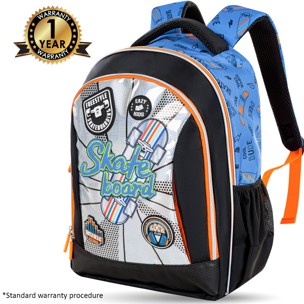 Eazy Kids – 17-Inch Backpack W/ Lunch Bag & Pencil Case – Set of 4 – Skate Board