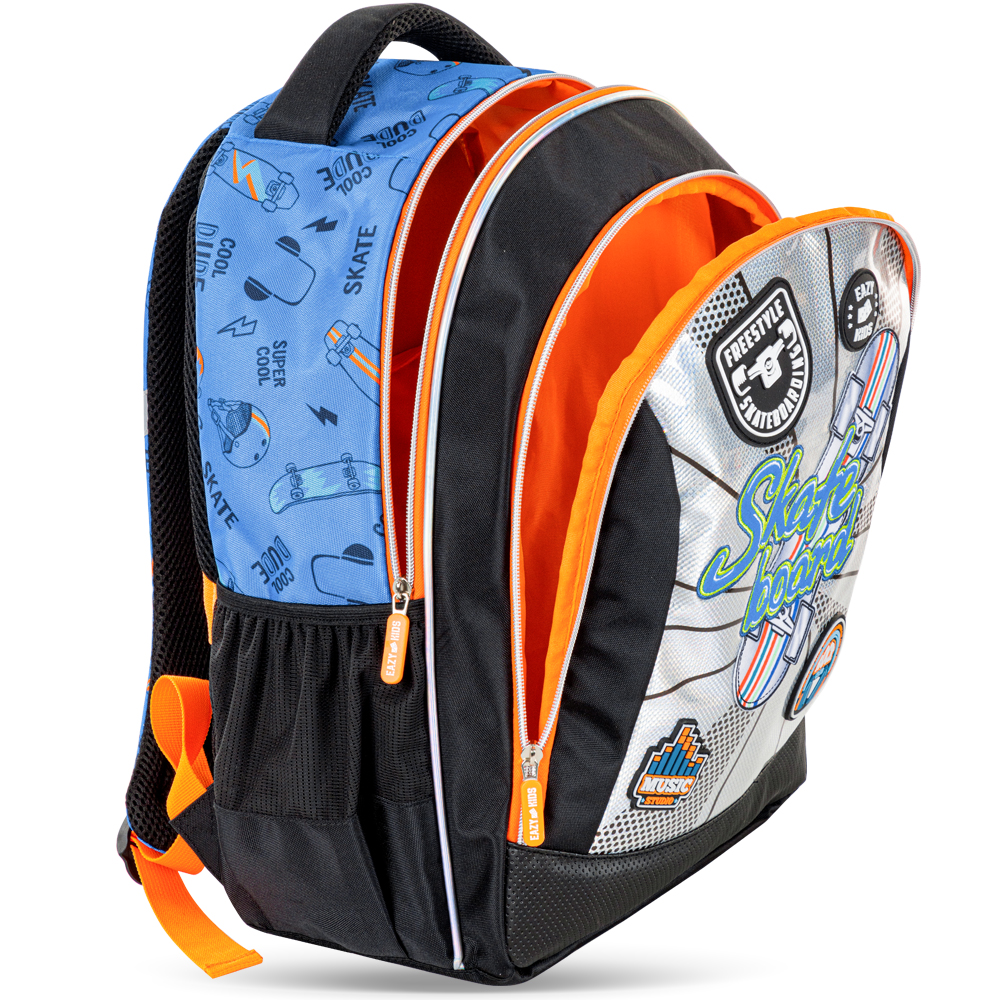 Eazy Kids – 17-Inch Backpack W/ Lunch Bag & Pencil Case – Set of 4 – Skate Board