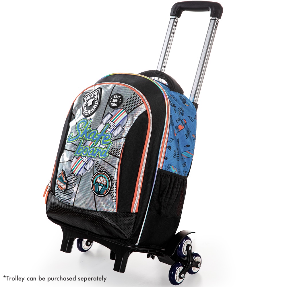Eazy Kids – 17-Inch Backpack W/ Lunch Bag & Pencil Case – Set of 4 – Skate Board