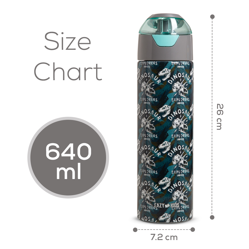 Eazy Kids – Insulated Stainless Steel Water Bottle w/ Spray -T-Rex, 640ml Green