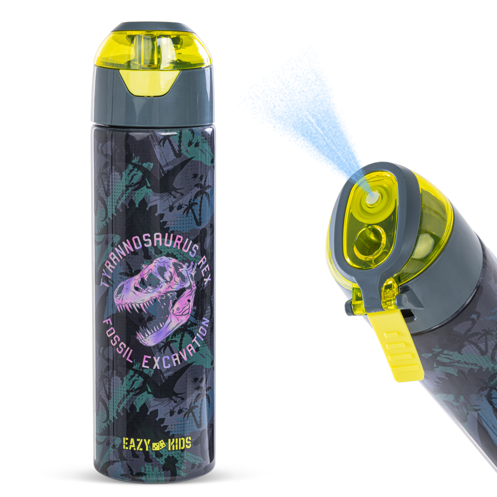 Eazy Kids - Insulated Stainless Steel Water Bottle w/ Spray -T-Rex, 640ml Green