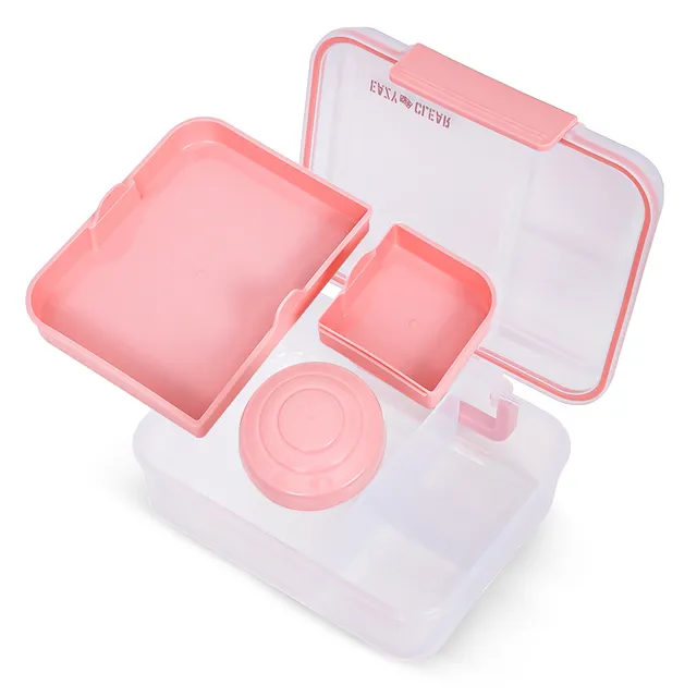 Eazy kids - 3/4/5 Compartment Convertible 1650ml Bento Lunch Box with 150ml Gravy Bowl - Pink