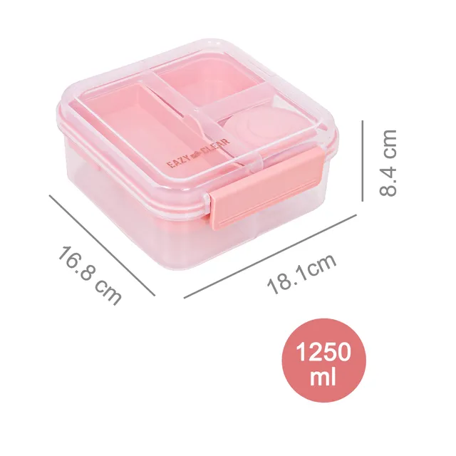 Eazy kids – 3/4/5 Compartment Convertible 1250ml Bento Lunch Box with 150ml Gravy Bowl – Pink