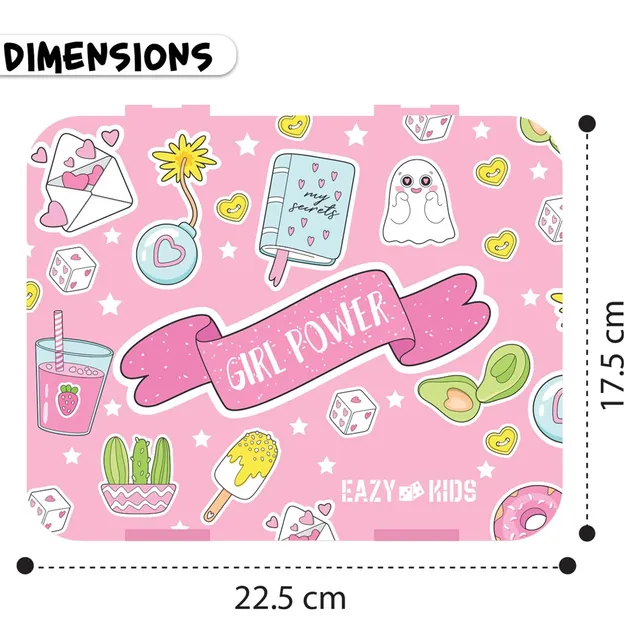 Eazy Kids - School Bag with Lunch Kit and Pencil Case - Set of 4 - Girl Power Pink