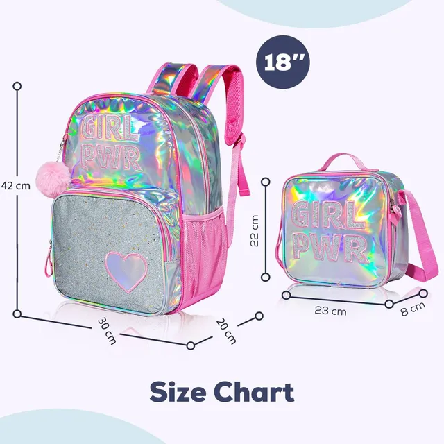 Eazy Kids-18″ School Bag Lunch Bag Pencil Case Set of 3 Girl Power – Pink