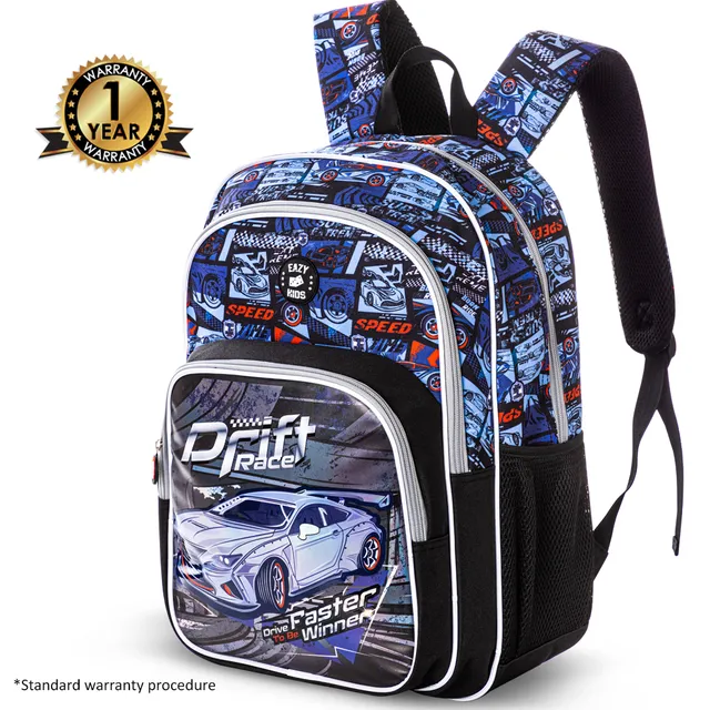 Eazy Kids - Backpack w/Lunch Bag and Pencil Case - 18Inch - Set of 3 - Car Racing