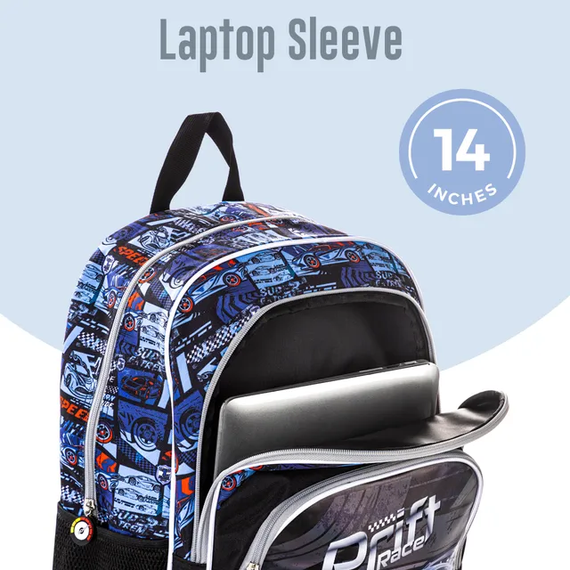 Eazy Kids - Backpack w/Lunch Bag and Pencil Case - 18Inch - Set of 3 - Car Racing