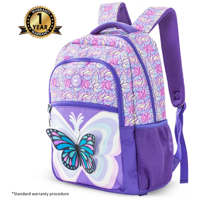 Eazy Kids - Backpack w/Lunch Bag and Pencil Case - 18Inch - Set of 3 - 3D Butterfly Purple