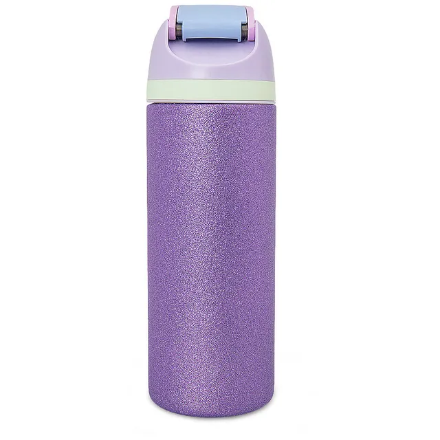 Eazy Kids Personalized Glitter Stainless Steel Water Bottle 720ml – Double Wall Insulated, Spout Lid, Leakproof – Purple