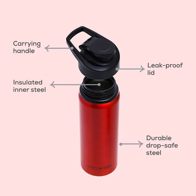 Eazy kids – Stainless Steel Sports Water Bottle – Red, 700ml
