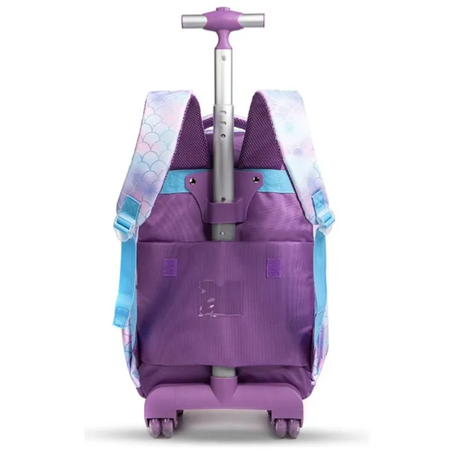 Eazy kids – 18Inch Set of 3 Trolley School Bag with Lunch Bag and Pencil Case Mermaid – Purple