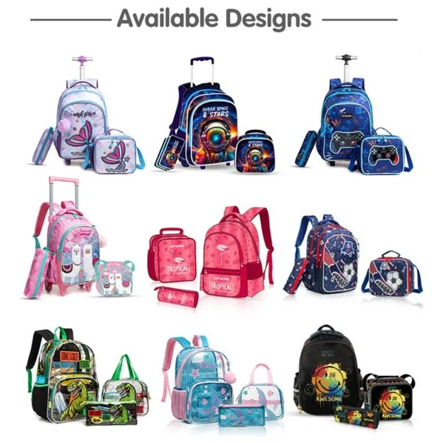 Eazy kids – 18Inch Set of 3 Trolley School Bag with Lunch Bag and Pencil Case Mermaid – Purple