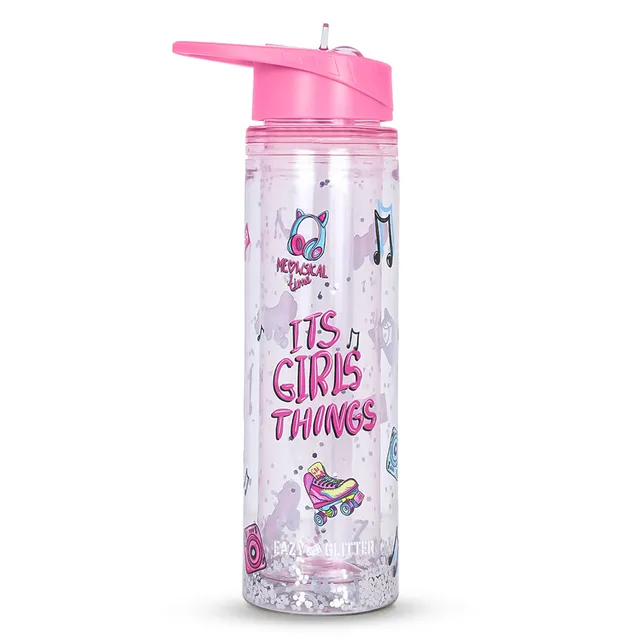 Eazy kids - Tritan Double Wall Glitter 550ml Water Bottle - It's Girls Things Pink