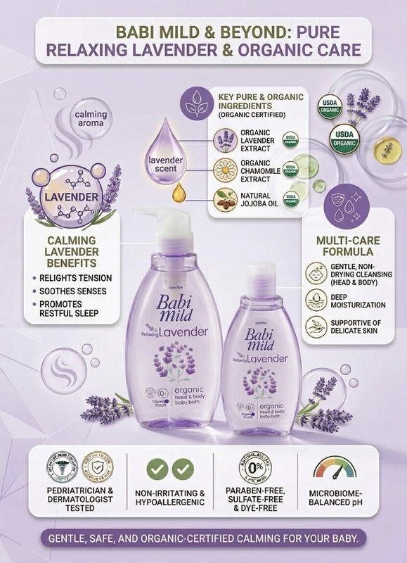 Babi Mild - Head And Body Baby Bath Relaxing Lavender Organic - 380ml
