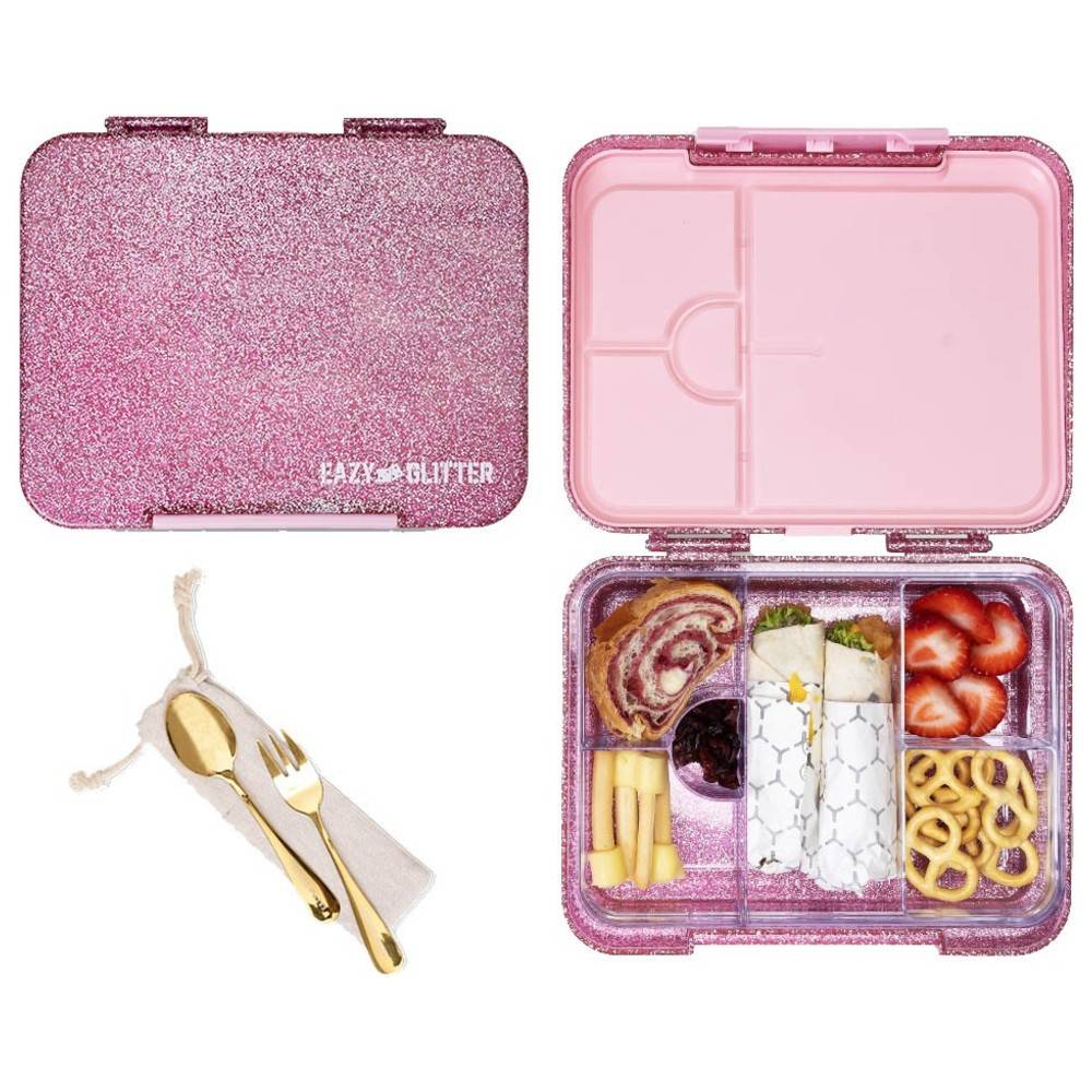 Eazy Kids 6 & 4 Convertible Bento Lunch Box – Glitter Pink