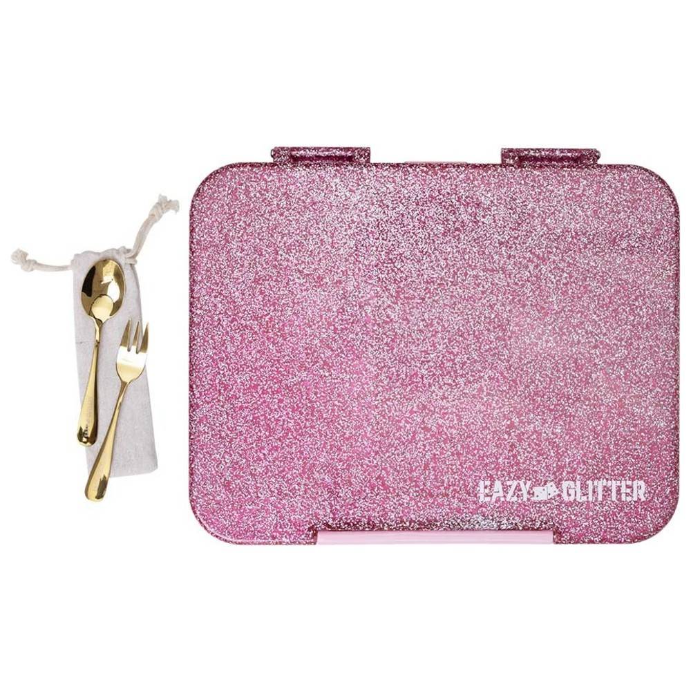 Eazy Kids 6 & 4 Convertible Bento Lunch Box – Glitter Pink