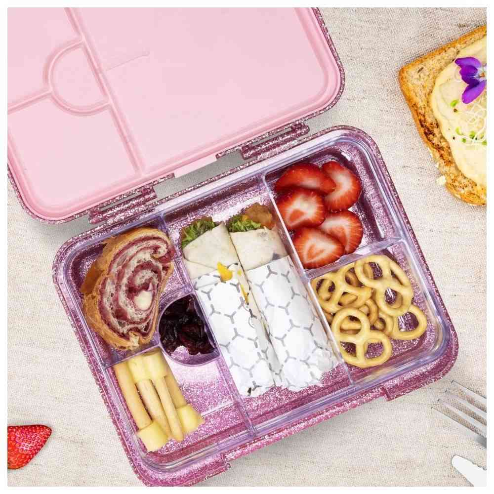 Eazy Kids 6 & 4 Convertible Bento Lunch Box – Glitter Pink