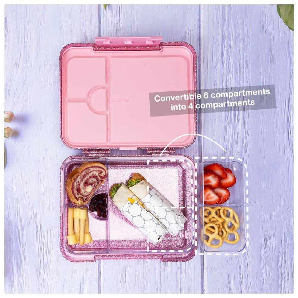 Eazy Kids 6 & 4 Convertible Bento Lunch Box – Glitter Pink