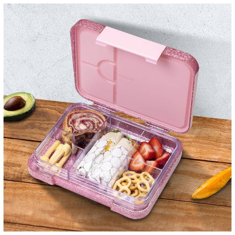 Eazy Kids 6 & 4 Convertible Bento Lunch Box – Glitter Pink