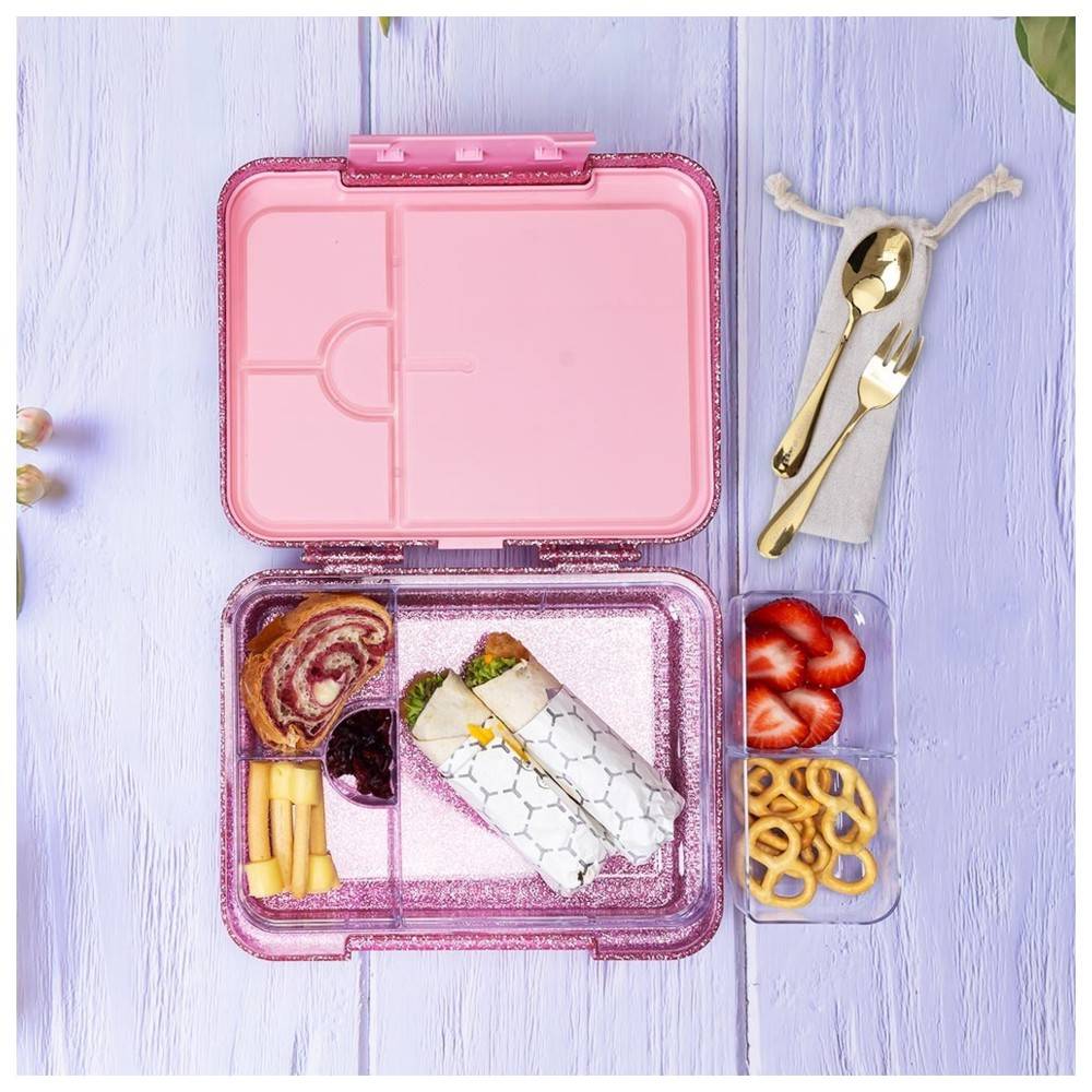 Eazy Kids 6 & 4 Convertible Bento Lunch Box – Glitter Pink