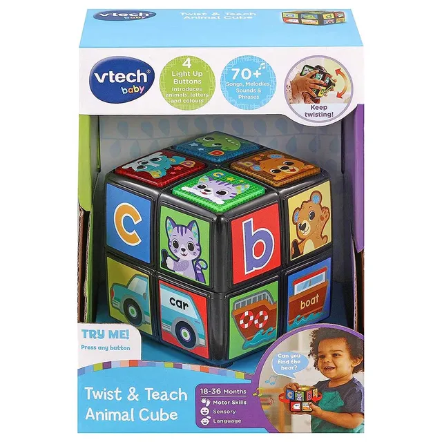 VTech - Baby Twist & Teach Animal Cube, Baby Sensory Toy with Music